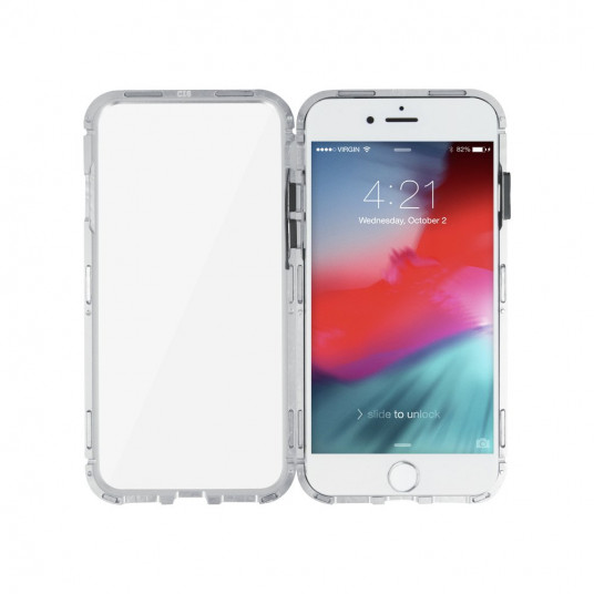 Mocco Double Side Aluminum Case 360 With Tempered Glass For Apple iPhone 7 / 8 Transparent - Silver