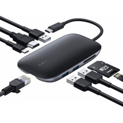 CB-C71 alumīnija centrmezgls USB-C | 8 vienā | RJ45 Ethernet 10/100/1000Mbps | 3xUSB 3.1 | HDMI 4k@30Hz | SD un microSD | USB-C barošanas padeve 100W