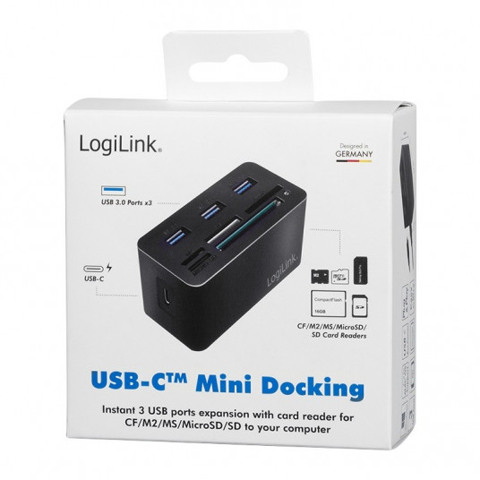 USB3.2 Gen 1 dokstacija, 8 porti, mini, melna