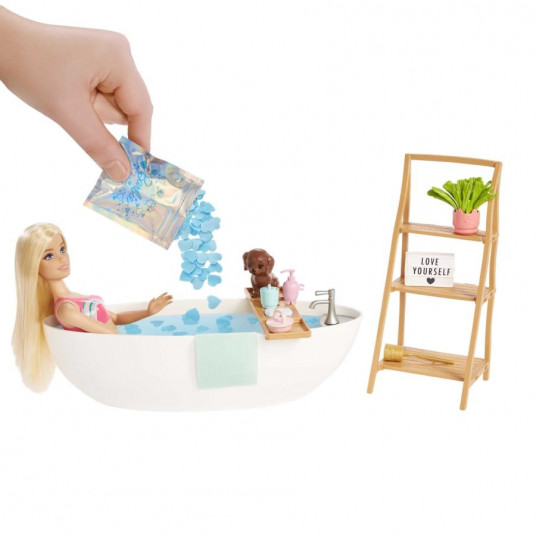 Lelles Bārbijas un vannas rotaļu komplekts, blondīne, konfeti ziepes un aksesuāri