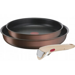 TEFAL pannu komplekts L7609053 Ingenio Eco Respect Frying, Diametrs 24/28 cm, Piemērots indukcijas plīts virsmai, Noņemams rokturis, Brūns