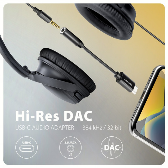 ADA-HC Ārējā USB-C skaņas karte 32bit DAC 3,5 mm (F) savienotājs, 384 kHz