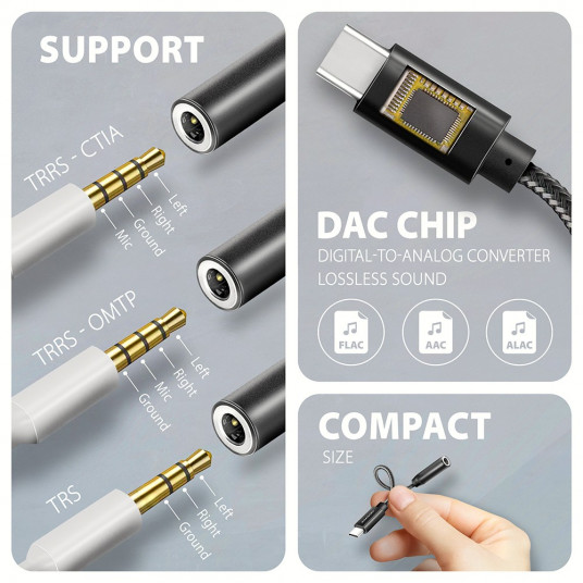 ADA-HC Ārējā USB-C skaņas karte 32bit DAC 3,5 mm (F) savienotājs, 384 kHz