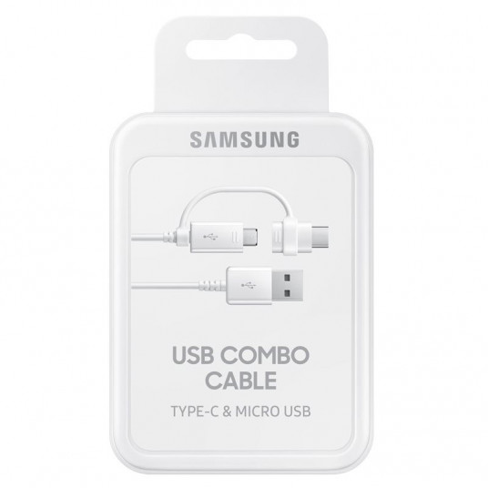 Kabelis Samsung Cable combo with adapter microUSB & Type-C White