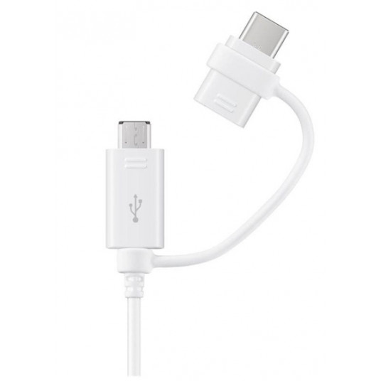 Kabelis Samsung Cable combo with adapter microUSB & Type-C White