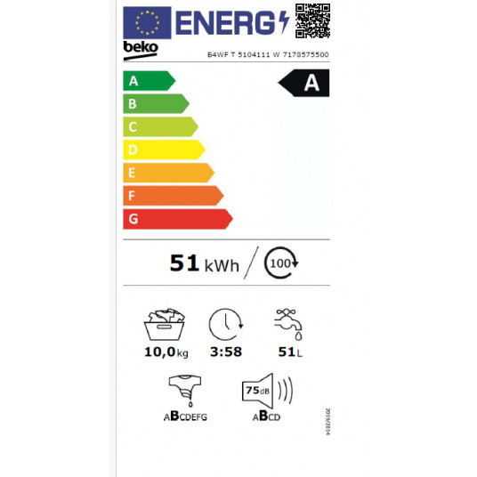 Veļas mašīna BEKO B4WFT5104111W