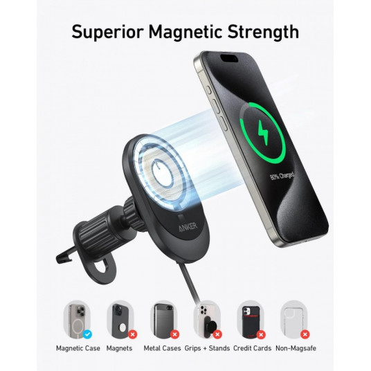 MagGo Qi2 15W melns lādētājs