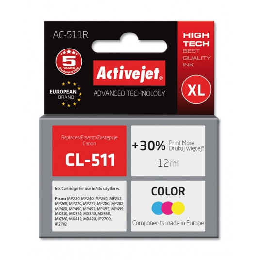 "Activejet AC-511R tinte (Canon CL-511 aizstājējs; Premium; 12 ml; krāsaina)