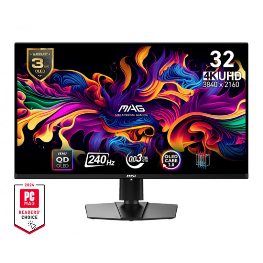 Monitors|MSI|MAG 321UPX QD-OLED|32"|Gadošais|Panelis QD-OLED|3840x2160|16:9|240Hz|Matēts|0,03 ms|Pagriežams|Pivotējams|Regulējams augstums|Nokrāsa melna|MAG321UPXQD-OLED