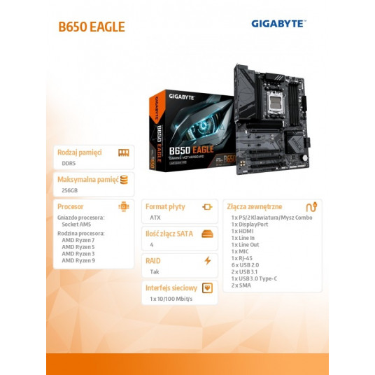 Pamatplate B650 EAGLE AM5 4DDR5 HDMI/DP ATX 