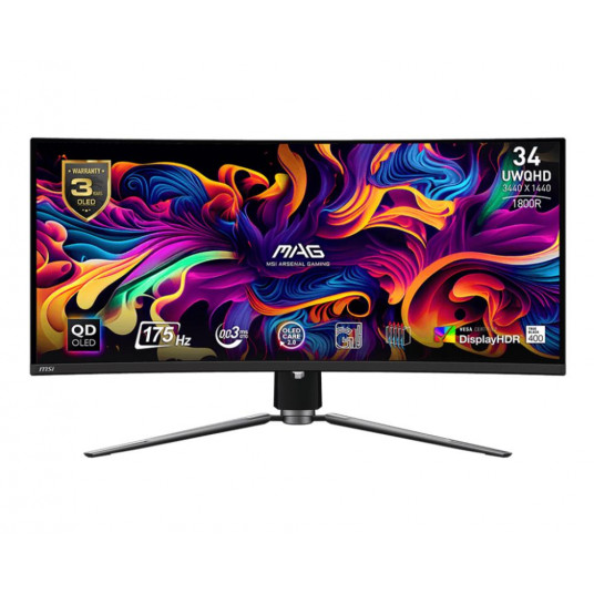 LCD monitors|MSI|34"|Izliekts/21 : 9|Panelis QD-OLED|3440x1440|21:9|21:9|21:9|175 Hz|Matēts|0,03 ms|Pagriežams|Regulējams augstums|Nokrāsa melna|MAG341CQPQD-OLED