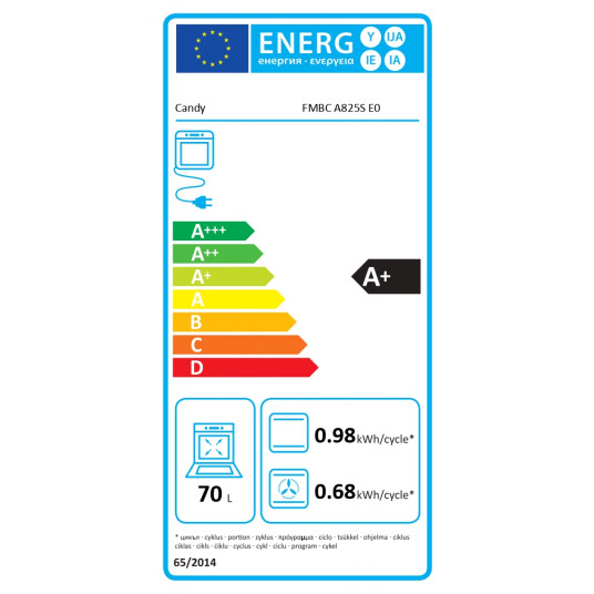 Candy FMBC A825S E0 cepeškrāsns, daudzfunkcionāla + tvaika krāsns, ietilpība 70, mehāniskā un elektroniskā, melna