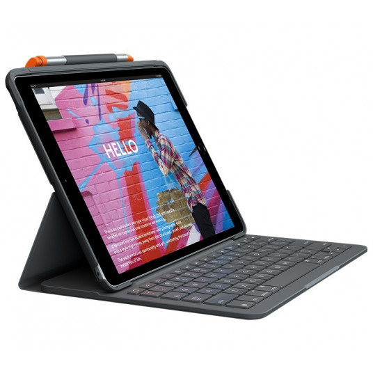 Logitech Slim Folio Bluetooth tastatūra un Schutzhülle iPad 7./8. Greja paaudze