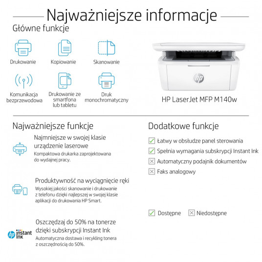 HP LaserJet M140w Mono USB WiFi tūlītēja tinte