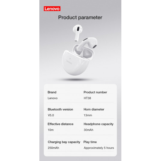 Lenovo HT38 TWS Bluetooth austiņas rozā krāsā
