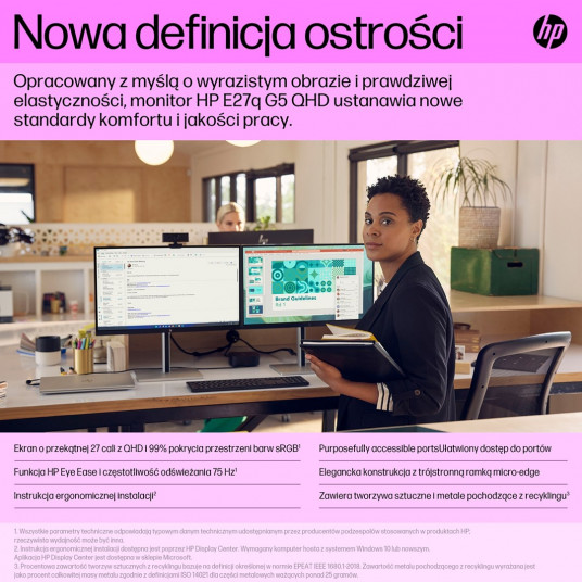 HP E27q G5 datora monitors 68,6 cm (27 collas) 2560 x 1440 pikseļi Quad HD LCD melns, sudrabs