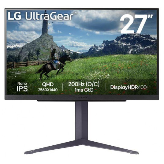 LCD monitors|LG|27"|Panelis IPS|2560x1440|16:9|180 Hz|1 ms|Pivot|Regulējams augstums|Nosvēršanās|Krāsa melna|27GS85Q-B