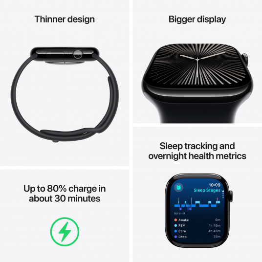 Viedpulkstenis Apple Watch Series 10 GPS 42mm Jet Black Aluminium Case with Black Sport Band - M/L