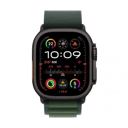 Viedpulkstenis Apple Watch Ultra 2 GPS + Cellular 49mm Black Titanium Case with Dark Green Alpine Loop - Small