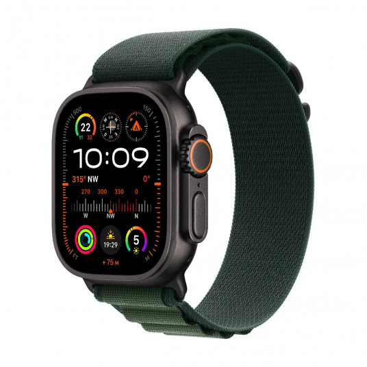 Viedpulkstenis Apple Watch Ultra 2 GPS + Cellular 49mm Black Titanium Case with Dark Green Alpine Loop - Medium