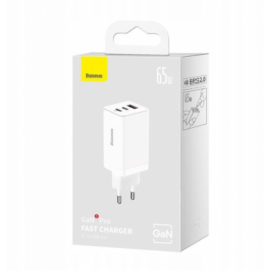 Lādētājs Baseus GaN5 Pro 2xUSB-C + USB, 65W (white)