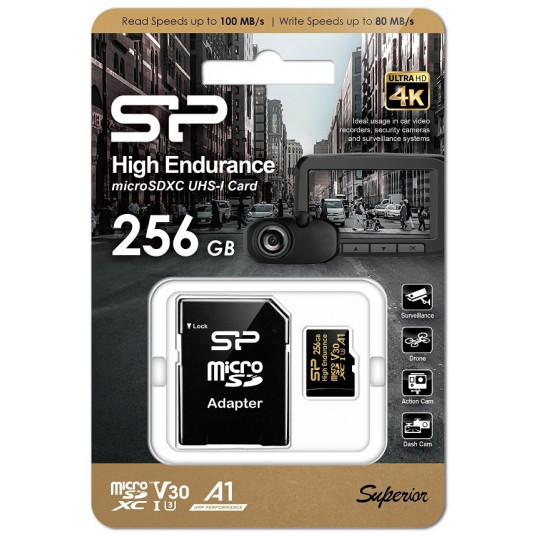 Atmiņas karte microSDXC High Endurance 256GB V30 UHS-1 U3 A1 A1 24/7 + microSD-SD ADAPTER