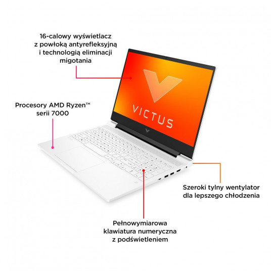 HP VICTUS 16-s0007nw Ryzen 7 7840HS 16.1" QHD AG IPS 300nits 240Hz 32GB DDR5 SSD1TB RTX 4070 8GB Cam1080p Bez ODD NoOS 2Y Mica Silver