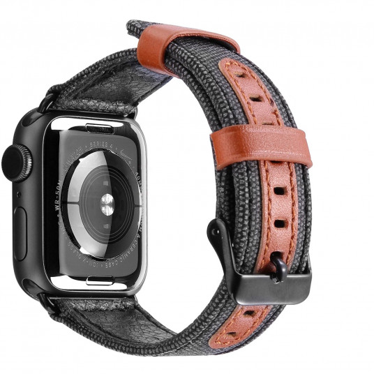 Dux Ducis Canvas Leather Band For Apple Watch 38 / 40 mm Black-Brown