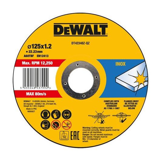 DeWalt nerūsējošā tērauda griešanas ripa 125 x 1,2 mm