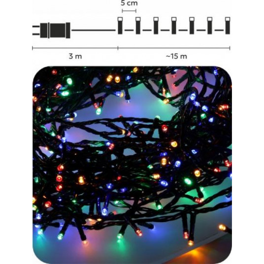 LED vītne, daudzkrāsains apgaismojums, IP44, 300 LED, 15 m