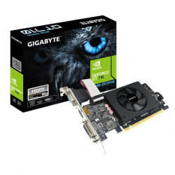 Videokarte | GIGABYTE | NVIDIA GeForce GT 710 | 2 GB | x64 | PCIE 2.0 8x | GDDR5 | atmiņa 5010 MHz | GPU 954 MHz | Single Slot Fansink | 1x15pin D-sub | 1xDVI | 1xHDMI | GV-N710D5-2GIL