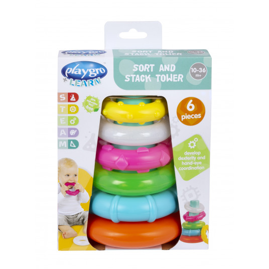 PLAYGRO rotaļlieta  piramīda -zobgrauzis Sort And Stack, 4088543