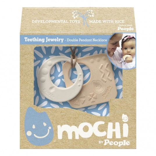 Divdaļīga košļājama rotaļlieta zobiņiem „Mochi“. Sastāvā 51% rīsi. 