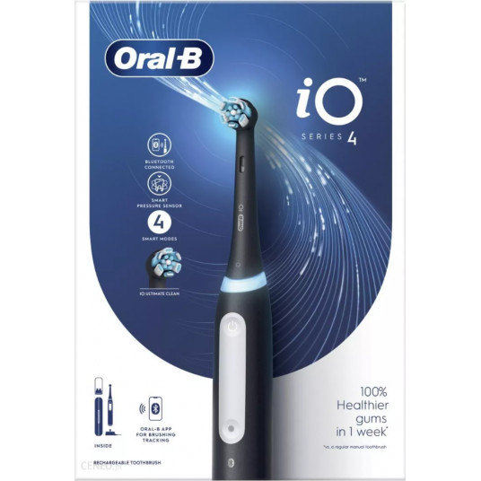 Oral-B elektriskā zobu birste iO4 sērija, uzlādējama, pieaugušajiem, komplektā iekļauto birstes galviņu skaits 1, matēta melna, zobu tīrīšanas režīmu skaits 4