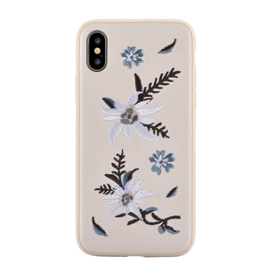 Devia Flower Embroidery Jalam Silicone Back Case For Apple iPhone X / XS White