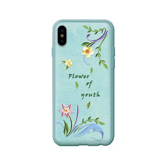 Devia Flower Embroidery Lanzh Silicone Back Case For Apple iPhone X / XS Green