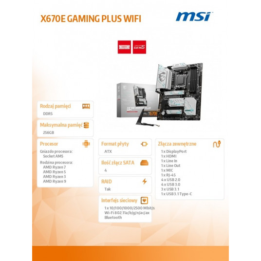 Pamatplate X670E GAMING PLUS WIFI AM5 4DDR5 HDMI ATX 