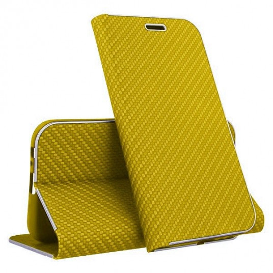 Mocco Carbon Leather Book Case For Apple iPhone X / XS Gold