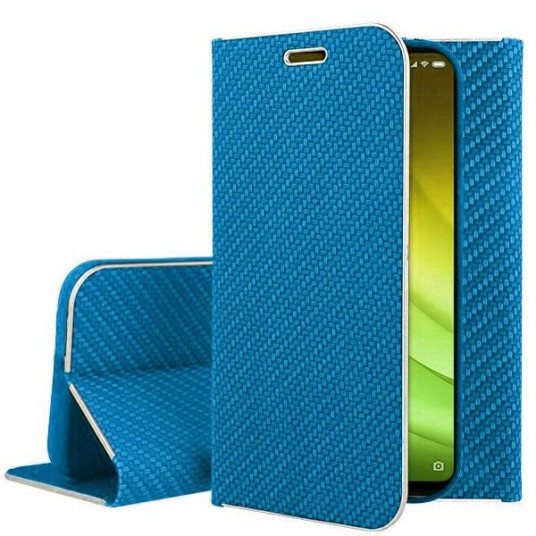 Mocco Carbon Leather Book Case For Apple iPhone X / XS Blue