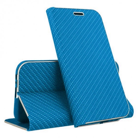 Mocco Carbon Leather Book Case For Apple iPhone X / XS Blue
