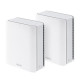 Asus | Trīsjoslu WiFi 7 Smart AiMesh paplašināmais maršrutētājs | ZenWiFi BT8 (2 gab.) | 802.11be | 14000 Mb/s | Ethernet LAN (RJ-45) pieslēgvietu skaits 4 | Tīkla atbalsts Jā | MU-MiMO Jā | 4G/5G | Antenas tips Indoor | 1