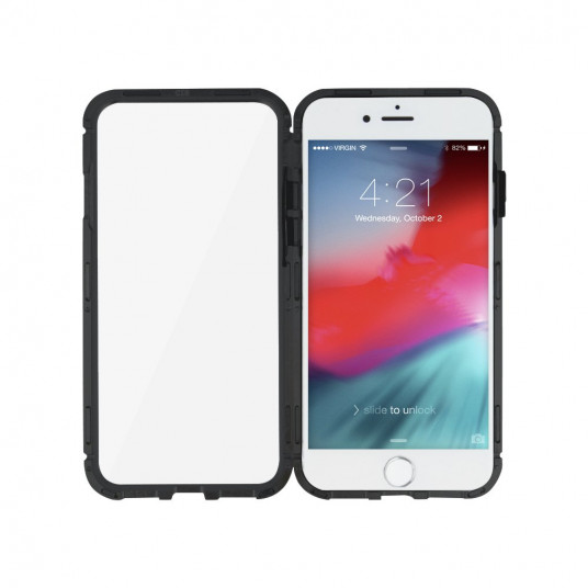 Mocco Double Side Aluminum Case 360 With Tempered Glass For Apple iPhone X / XS Transparent - Black