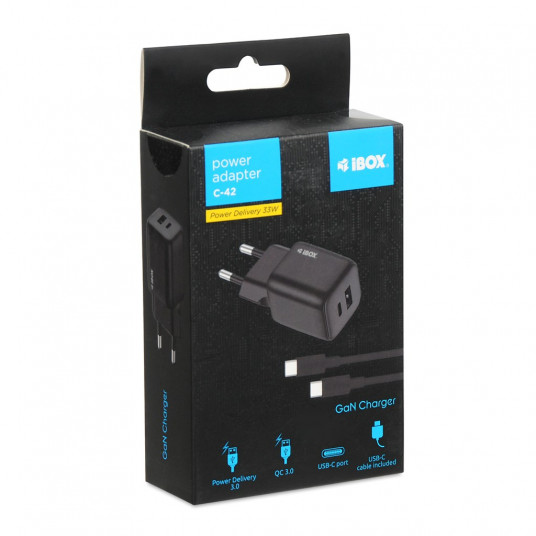 iBOX C-42 GaN PD33W tīkla lādētājs, melns