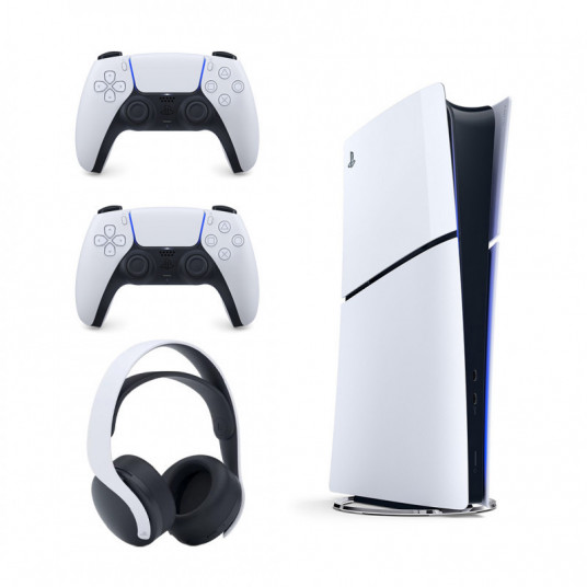 Spēļu konsole Sony Playstation 5 Slim Digital Edition (PS5) 1TB White + papildus pults Sony DualSense PS5  + Austiņas Sony PS5 „Pulse 3D“