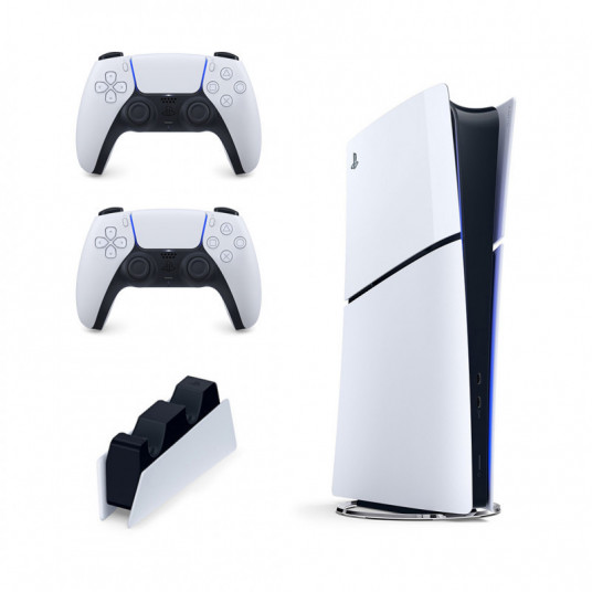 Spēļu konsole Sony Playstation 5 Slim Digital Edition (PS5) 1TB White + papildus pults Sony DualSense PS5 +  Uzlādes stacija Sony DualSense PS5