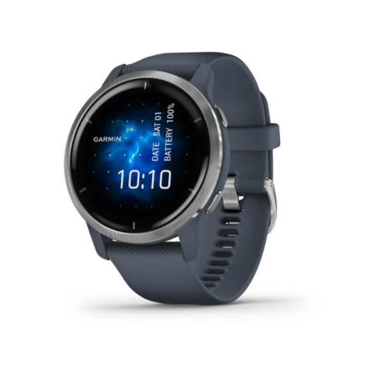 Vied Pulkstenis Garmin Venu 2, GPS, Wi-Fi, ANT+,Silver Bezel with Granite zils Case and Silicone Band | 010-02430-10