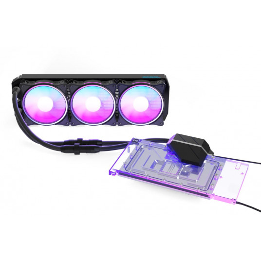 Alphacool ledus dzirnaviņas 2 AIO — 360 mm RTX 4080 Suprim ar aizmugures plāksni