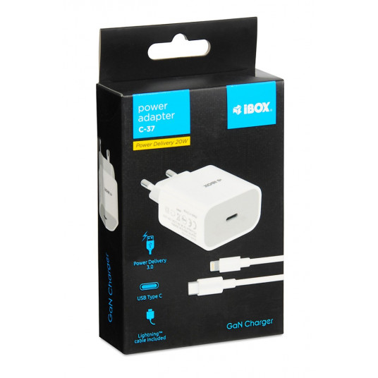 Ceļojumu lādētājs iBOX C-37 GaN PD20W, balts