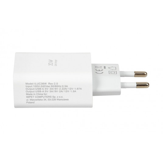Ceļojumu lādētājs iBOX C-36 GaN PD20W, balts