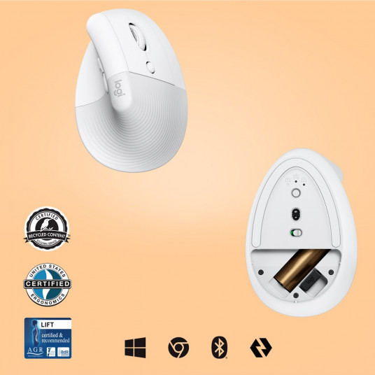 Pele Logitech Lift Vertical Ergonomic Optical White
